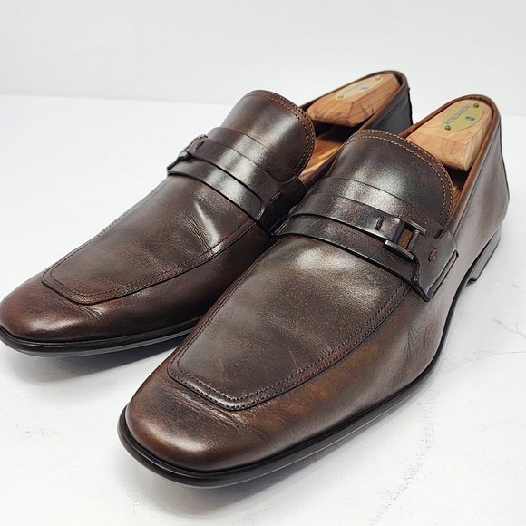 Magnanni Shoes Magnanni Brown Leather Apron Toe Loafers Mens 8
